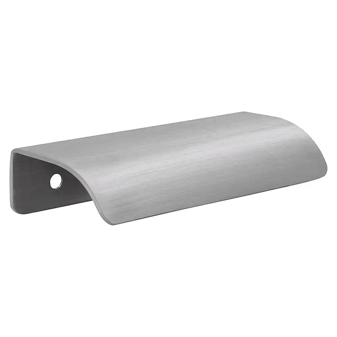 Siro Möbelknopf - Typ Möbelgriff: Knopf, Sonstige, Sonstige, Breite: 40 mm - Das Bild zeigt eine gebürstete Aluminium-Kabelabdeckung mit einer abgerundeten Oberseite und einer Befestigungsbohrung an der Seite. Ideal für Kabelmanagement.