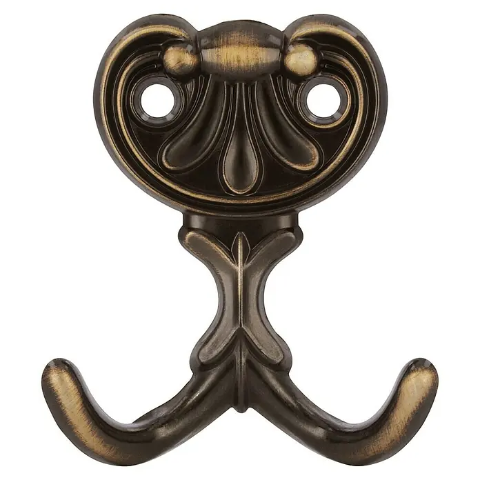 Siro Garderobenhaken - L x B x H: 56 x 66 x 20 mm, Anzahl Haken: 2 Stk., Messing antik - Eleganter Wandhaken im Antik-Look mit zwei Haken. Ideal für Bad, Schlafzimmer oder Flur, um Stil und Funktionalität zu vereinen.