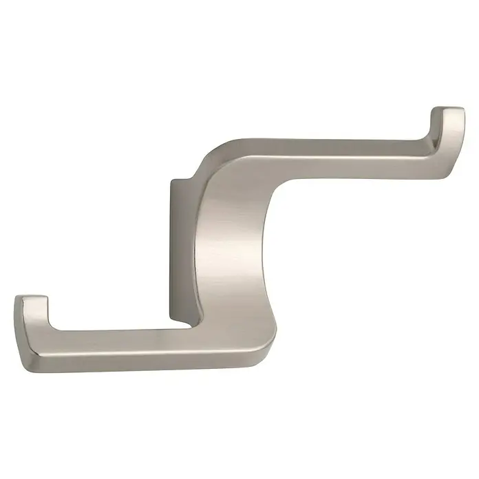Siro Garderobenhaken 2377/ZN21 - L x B x H: 108 x 63 x 37 mm - Nahaufnahme eines modernen, gebürsteten Nickel-Toilettenpapierhalters mit klaren Linien und minimalistischem Design.