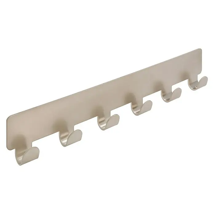 Siro Garderobenleiste 2178-240ZN4KV1S - L x B x H: 240 x 41 x 16 mm, Anzahl Haken: 6 Stk., Silber - Ein silberfarbener Wandhakenleiste mit mehreren Haken zum Aufhängen von Gegenständen an der Wand.