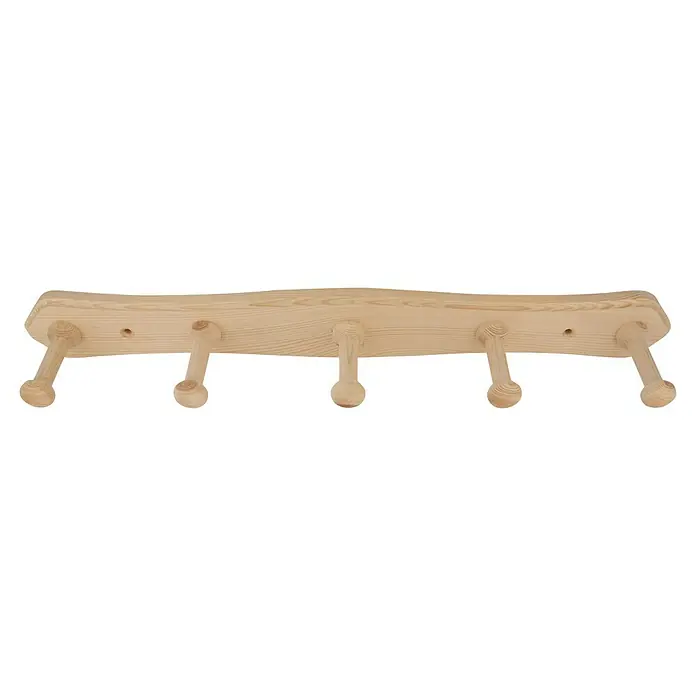 Siro Garderobenleiste S126-460HZ5 - L x B x H: 460 x 60 x 77 mm, Anzahl Haken: 5 Stk. - Eine hölzerne Wandgarderobe mit fünf Haken, ideal für die Aufbewahrung von Jacken und Hüten im Flur. Praktisch und dekorativ.