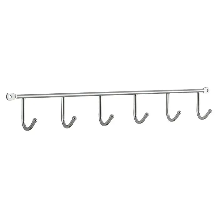 Siro Garderobenleiste 2081-420ZN1 - L x B x H: 420 x 53 x 32 mm, Anzahl Haken: 6 Stk. - Wandgarderobe mit fünf Haken aus glänzendem Edelstahl. Ideal für Bad, Küche oder Flur zur Aufbewahrung von Handtüchern, Kleidung und Accessoires.