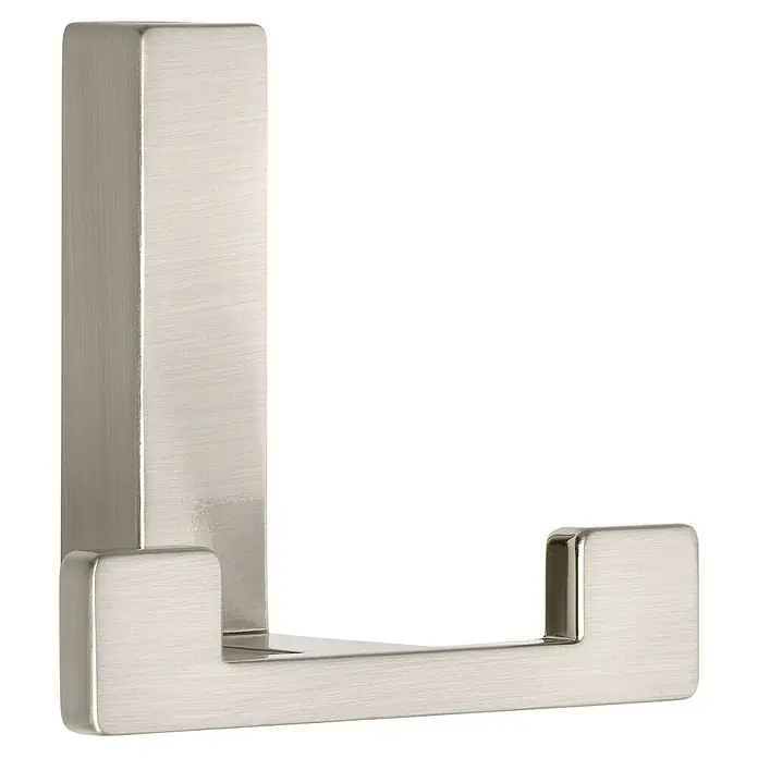 Siro Garderobenhaken - L x B x H: 70 x 61 x 40 mm, Anzahl Haken: 2 Stk., Edelstahl - Nahaufnahme eines modernen, gebürsteten Nickel-Handtuchhalters in L-Form mit klaren Linien, ideal für Badezimmer.