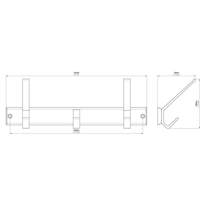 Siro Garderobenleiste 1674-320 (L x B x H: 320 x 113 x 86 mm, Aluminium) | BAUHAUS