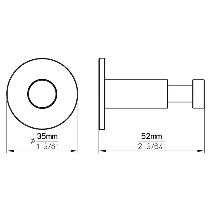 Siro Garderobenhaken - L x B x H: 35 x 35 x 52 mm, Anzahl Haken: 1 Stk. - Abbildung eines Badaccessoires mit den Maßen 35mm Durchmesser und 52mm Tiefe, ideal für die Badezimmergestaltung und zur Handtuchaufbewahrung.