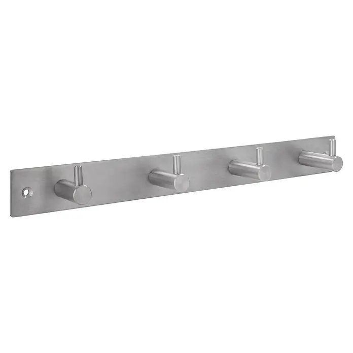 Siro Hakenleiste 1890 - L x H: 322 x 47 mm, Anzahl Haken: 4 Stk. - Wandgarderobe mit vier Haken aus gebürstetem Edelstahl. Eine stilvolle und funktionale Ergänzung für jeden Raum.