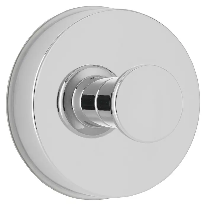 Siro Garderobenhaken - L x B x H: 50 x 50 x 30 mm, Anzahl Haken: 1 Stk., Silber - Diese Aufnahme zeigt einen eleganten, runden Wandhaken aus glänzendem Chrom, der sowohl funktional als auch dekorativ ist.