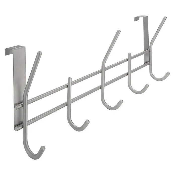 Siro Türgarderobe 2257 Edelstahl - L x H: 340 x 151 mm, Anzahl Haken: 5 Stk. - Ein silberner Türhaken mit vier Haken zum Aufhängen von Jacken, Mänteln oder Handtüchern. Praktisch und platzsparend!