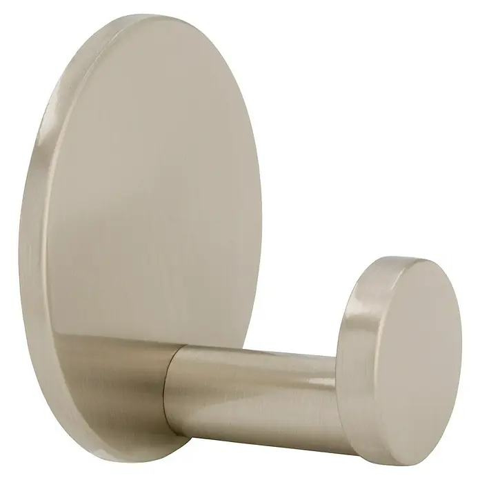 Siro Garderobenhaken 2335/ZN21KV1S - L x B x H: 50 x 50 x 33 mm, Anzahl Haken: 1 Stk., Metall, Edelstahl - Nahaufnahme eines einzelnen modernen Bademantelhakens aus gebürstetem Nickel mit kreisförmiger Basis und zylindrischem Haken.