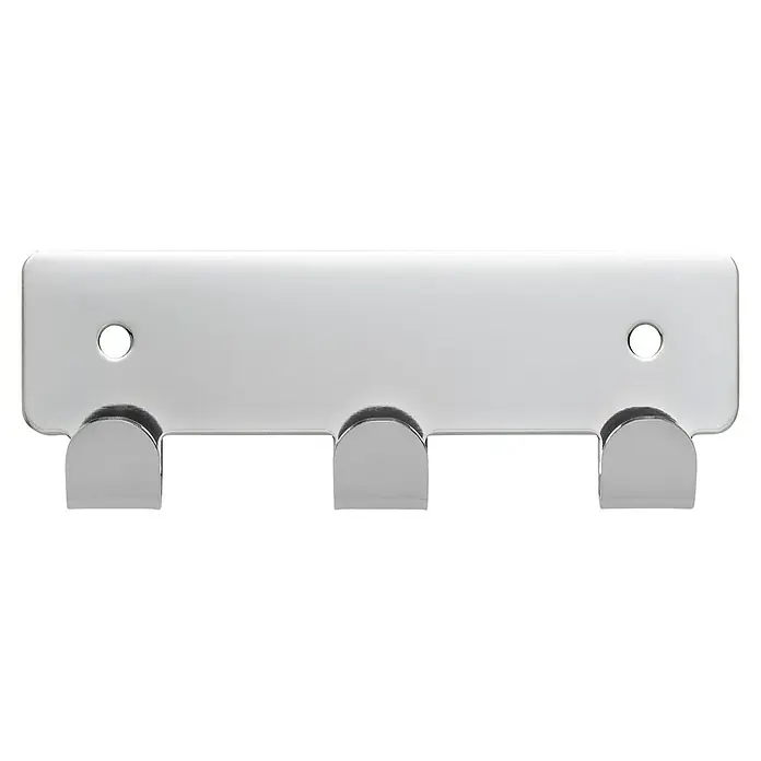 Siro Hakenleiste - L x H: 114 x 41 mm, Anzahl Haken: 3 Stk., Verchromt - Chromfarbige Handtuchhalter mit drei Haken und Befestigungslöchern für Badezimmer oder Küche zur platzsparenden Aufbewahrung von Handtüchern.