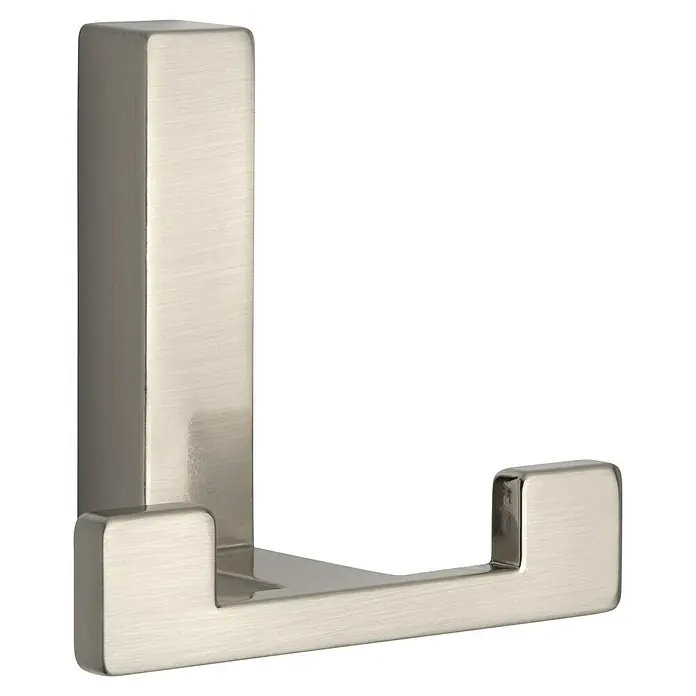 Siro Garderobenhaken - L x B x H: 70 x 61 x 40 mm, Anzahl Haken: 2 Stk., Edelstahl - Ein moderner, eckiger Handtuchhaken in gebürstetem Nickel, ideal für Badezimmer und Gäste-WCs. Er bietet stilvolle Funktionalität zur Aufbewahrung von Handtüchern.