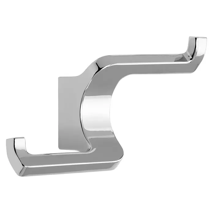 Siro Garderobenhaken 2377/ZN1 - L x B x H: 108 x 63 x 37 mm, Anzahl Haken: 1 Stk. - Nahaufnahme eines glänzenden, silbernen Metallhandtuchhalters vor einem schwarzen Hintergrund mit weißen horizontalen Linien.