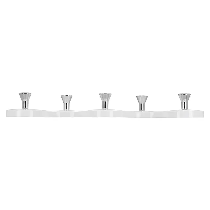 Siro Hakenleiste 01047 Reinweiß - L x H: 248 x 103 mm, Anzahl Haken: 5 Stk. - Eine Wandgarderobe mit fünf polierten, konischen Haken auf einer weißen Leiste. Ideal für Bad oder Flur.