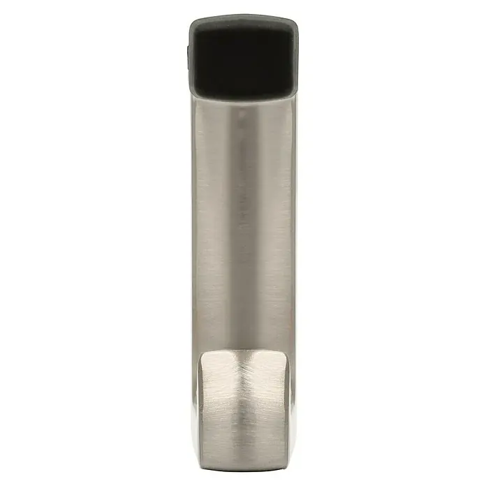 Siro Garderobenhaken - L x B x H: 15 x 64 x 100 mm, Anzahl Haken: 1 Stk. - Nahaufnahme eines modernen, silberfarbenen Türstoppers mit einem schwarzen Gummipuffer, ideal für den Schutz von Wänden und Türen.