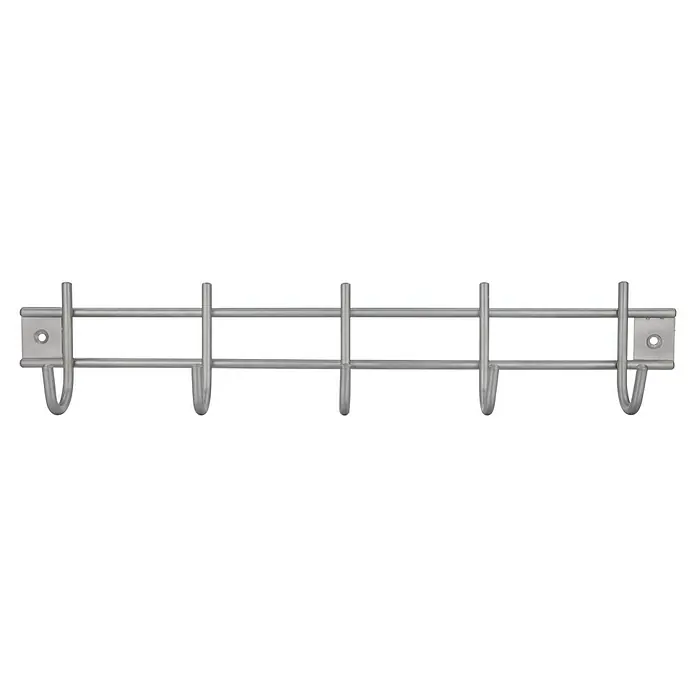 Siro Garderobenleiste 380N1V1E - L x B x H: 380 x 80 x 50 mm, Anzahl Haken: 5 Stk. - Eine metallische Wandgarderobe mit Haken bietet praktischen Stauraum für Jacken und Accessoires. Ideal für Flur oder Schlafzimmer.