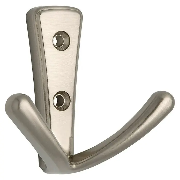 Siro Garderobenhaken 1654/ZN21 - L x B x H: 76 x 71 x 40 mm, Anzahl Haken: 1 Stk. - Nahaufnahme eines modernen, doppelten Wandhakens aus gebürstetem Nickel, ideal für Badezimmer oder Flur, zur stilvollen Aufbewahrung.
