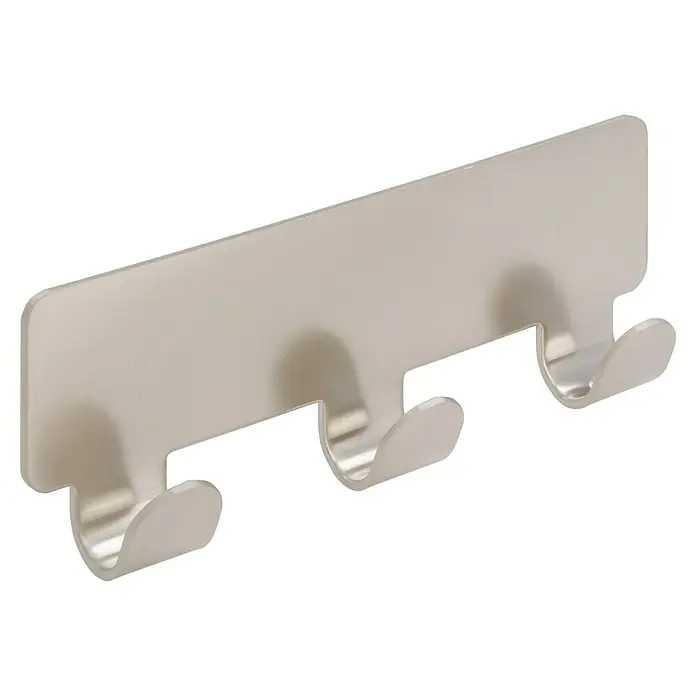Siro Hakenleiste 2178-114ZN4KV1S - L x H: 114 x 16 mm, Anzahl Haken: 3 Stk., Vernickelt matt - Silberner Kleiderhaken mit drei Haken zum Aufhängen von Kleidung, Handtüchern oder Accessoires im Badezimmer oder Flur.