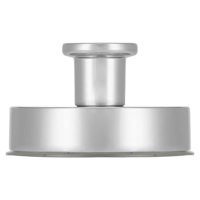 Siro Garderobenhaken - L x B x H: 50 x 50 x 30 mm, Anzahl Haken: 1 Stk., Silber - Nahaufnahme eines eleganten, silbernen Seifenspenders, der durch sein minimalistisches Design besticht und in jedem Badezimmer einen Hauch von Luxus versprüht.