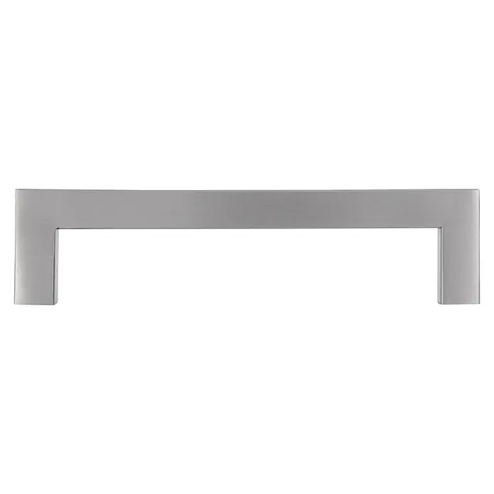 Siro Möbelgriff - Typ Möbelgriff: Bügel, Sonstige, Sonstige, Länge: 140 mm, Rechteckig - Eine Nahaufnahme eines Dunstabzugshauben-Elements aus Edelstahl mit minimalistischem Design für die moderne Küche.