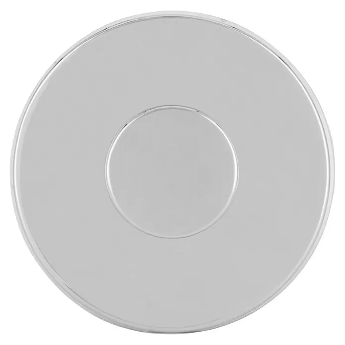 Siro Garderobenhaken - L x B x H: 50 x 50 x 30 mm, Anzahl Haken: 1 Stk., Silber - Nahaufnahme eines runden, silberfarbenen Objekts mit einer kleineren runden Vertiefung in der Mitte, glänzendes Design.