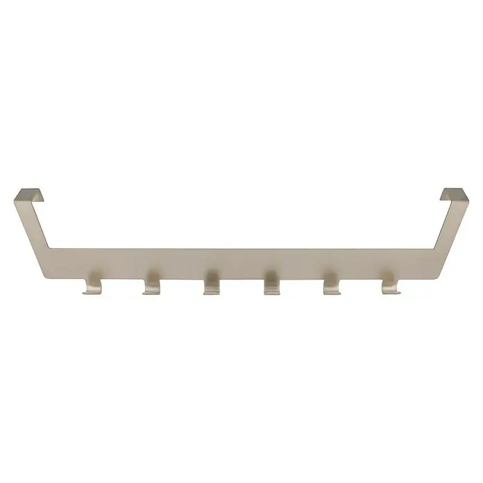 Siro Türgarderobe - L x H: 375 x 100 mm, Vernickelt - Eine Nahaufnahme einer hellen, eckigen Metallhalterung, die zur Befestigung an Oberflächen verwendet wird. Sie hat eine robuste und stabile Konstruktion.