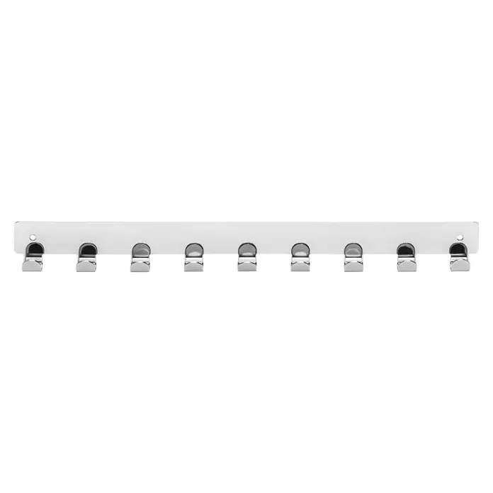 Siro Hakenleiste - L x H: 366 x 41 mm, Anzahl Haken: 9 Stk., Verchromt - Weiße Wandleiste mit mehreren Haken für das Aufhängen von Kleidung oder Accessoires, ideal für Flur oder Schlafzimmer.