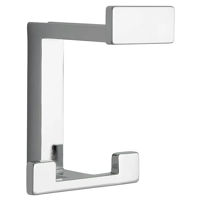Siro Garderobenhaken 2324/ZN1 - L x B x H: 70 x 92 x 80 mm, Anzahl Haken: 1 Stk., Farbe: Chrom - Nahaufnahme eines modernen, verchromten Doppelmantelhaken für Badezimmer, der Funktionalität und elegantes Design vereint.