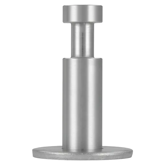 Siro Garderobenhaken - L x B x H: 35 x 35 x 52 mm, Anzahl Haken: 1 Stk. - Nahaufnahme eines silberfarbenen Metallstifts auf einer runden Basis, der industriell gefertigt und stabil wirkt. Ideal für professionelle Anwendungen.