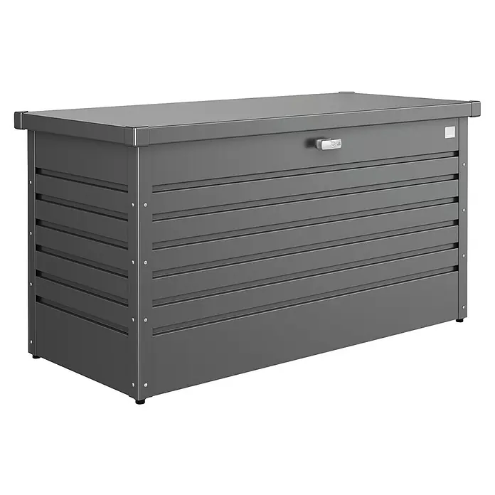 Biohort FreizeitBox Gartenbox 130 - L x B x H: 134 x 62 x 71 cm, Dunkelgrau Metallic, Stahl - Metall-Gartenbox in Anthrazit mit horizontalen Lamellen und abschließbarem Deckel, ideal für die Aufbewahrung von Gartenutensilien und Sitzkissen.