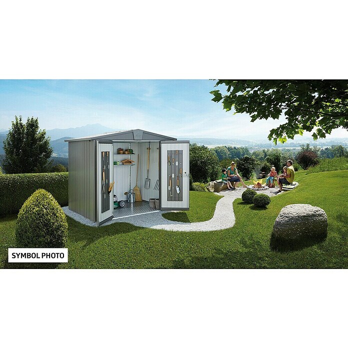 Biohort Gerätehaus Europa (Quarzgrau, 2,28 x 2,44 x 2,03 m, Stahlblech)