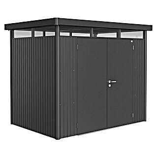 Biohort HighLine Gerätehaus H2 (Dunkelgrau Metallic, Doppeltür, Außenbreite inkl. Dachüberstand: 275 cm, Außentiefe inkl. Dachüberstand: 195 cm, Stahl)