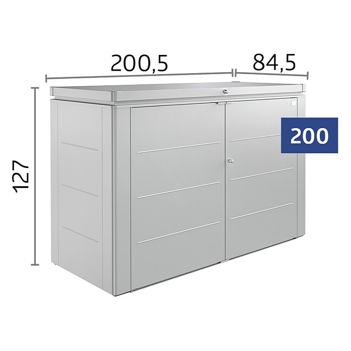 Biohort Aufbewahrungsschrank HighBoard (0,84 x 2 x 1,27 m, Silber Metallic, Doppelflügeltür)
