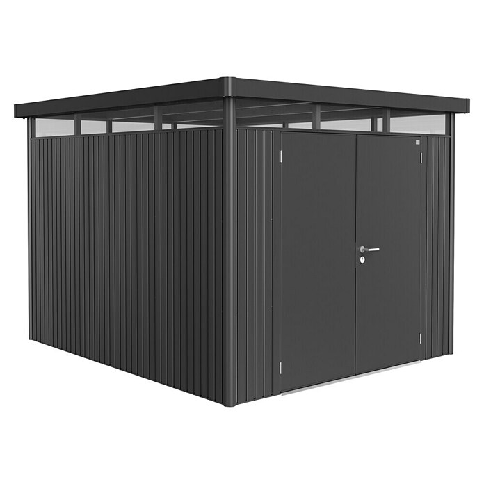 Biohort Gerätehaus HighLine (Dunkelgrau Metallic, 3,15 x 2,75 x 2,22 m, Doppelflügeltür)
