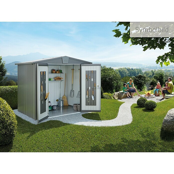 Biohort Gerätehaus Europa (Quarzgrau, 1,56 x 2,44 x 2,03 m, Stahlblech)
