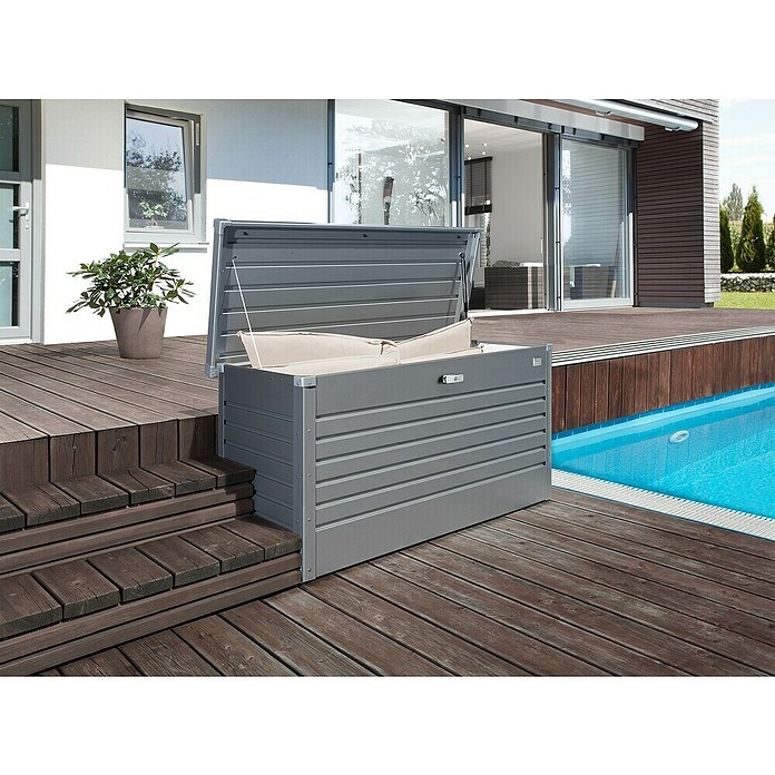 Biohort Garten-Aufbewahrungsbox FreizeitBox 130 (Quarzgrau, 134 x 62 x 71 cm, Stahlblech)