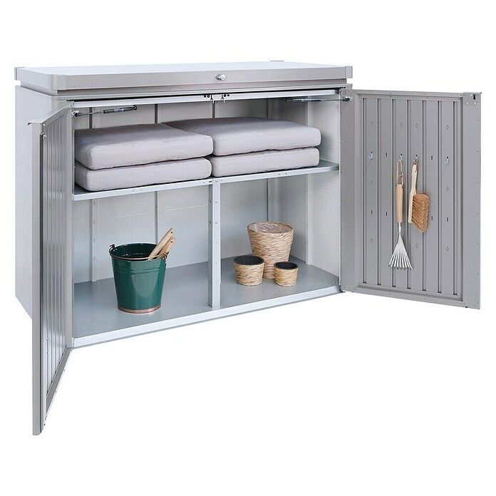 Biohort Garten-Aufbewahrungsbox Highboard 160 (Quarzgrau Metallic, 160 x 70 x 118 cm, Aluminium)
