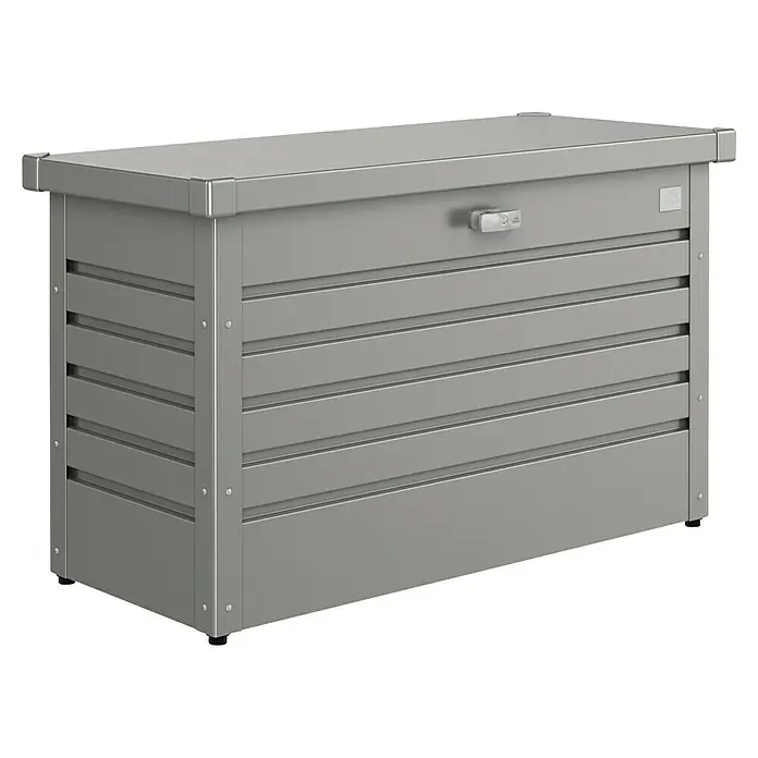 Biohort FreizeitBox Gartenbox 100 - L x B x H: 101 x 46 x 61 cm, Quarzgrau, Stahl - Die elegante Aufbewahrungsbox aus Metall bietet Stauraum im Garten und auf der Terrasse. Das zeitlose Design fügt sich gut ein.