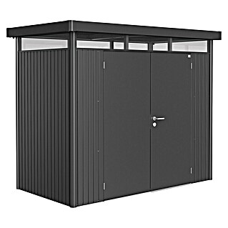 Biohort HighLine Gerätehaus H1 (Dunkelgrau Metallic, Doppeltür, Außenbreite inkl. Dachüberstand: 275 cm, Außentiefe inkl. Dachüberstand: 155 cm, Stahl)