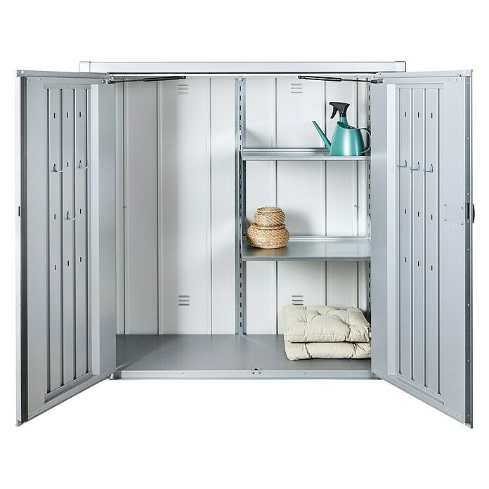 Biohort Geräteschrank (87 x 132 cm, Silber Metallic, Doppeltür)