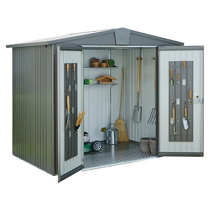 Biohort Gerätehaus Europa (Quarzgrau, 1,56 x 2,44 x 2,03 m, Stahlblech)