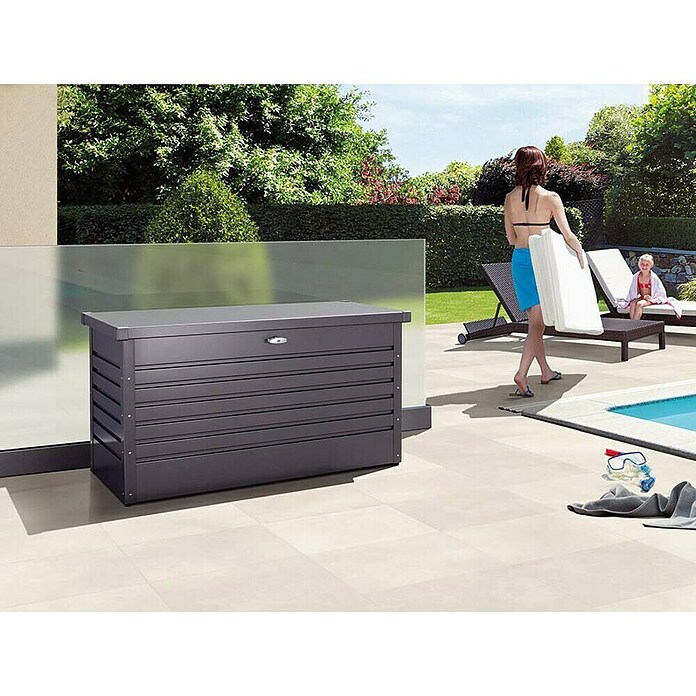 Biohort Garten-Aufbewahrungsbox FreizeitBox 130 (Dunkelgrau Metallic, 134 x 62 x 71 cm)