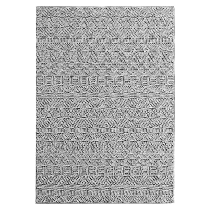 Flachgewebeteppich Helix 2202 - Silber, 200 x 140 cm, 100 % Polyester - Nahaufnahme eines grauen Teppichs mit geometrischen Mustern, ideal für moderne Wohnräume und zur Aufwertung des Interieurs.