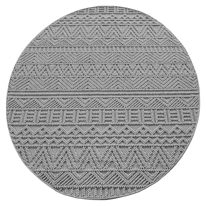 Flachgewebeteppich Helix 2202 - Silber, Durchmesser: 120 cm, 100 % Polyester - Runder, grauer Teppich mit geometrischen Mustern, der jedem Raum eine stilvolle und moderne Note verleiht. Ein echter Hingucker!