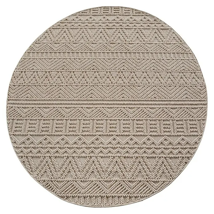 Flachgewebeteppich Helix 2202 - Beige, Durchmesser: 120 cm, 100 % Polyester - Runder Teppich mit geometrischen Mustern in verschiedenen Brauntönen. Erzeugt eine warme und einladende Atmosphäre im Raum.