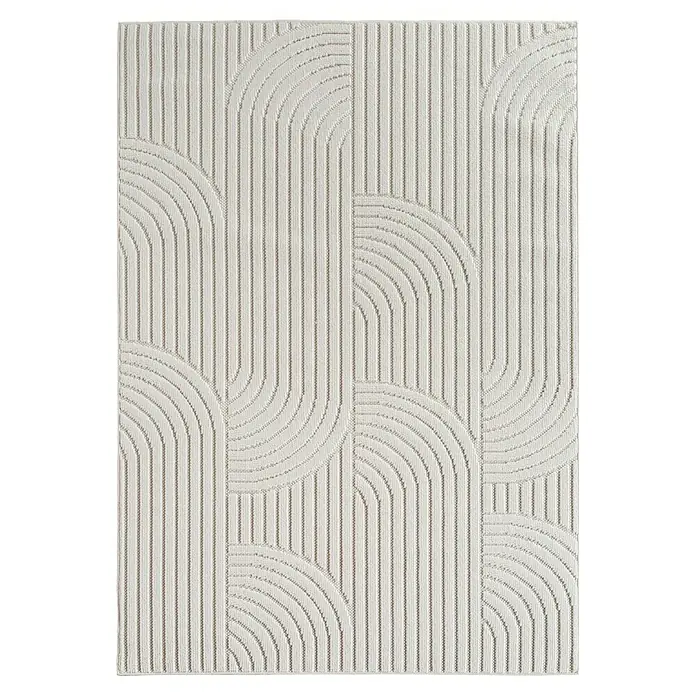 Flachgewebeteppich Helix 2201 - Creme, 110 x 60 cm, 100 % Polyester - Strukturierter Teppich in Beige mit einem modernen, abstrakten Design aus Linien und Bögen, der jedem Raum Eleganz verleiht.