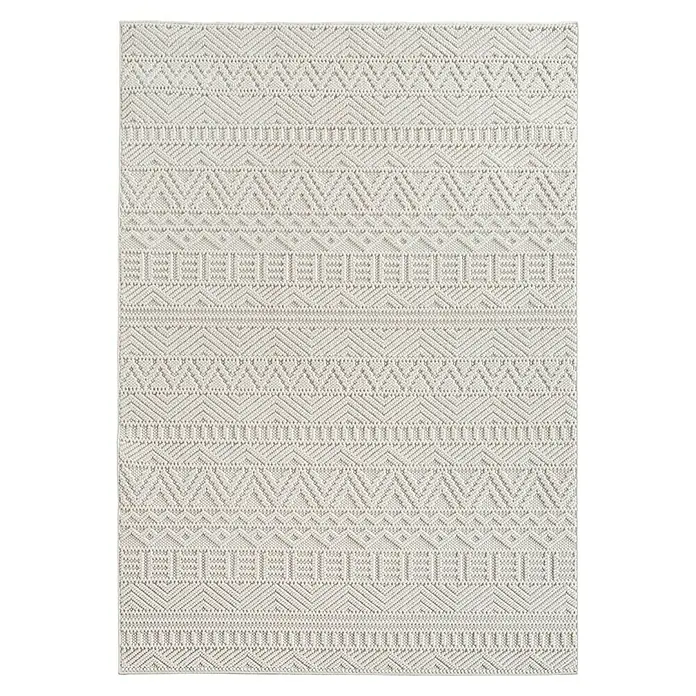 Flachgewebeteppich Helix 2202 - Creme, 250 x 80 cm, 100 % Polyester - Nahaufnahme eines stilvollen, elfenbeinfarbenen Teppichs mit einem geometrischen Strickmuster für einen modernen Look.