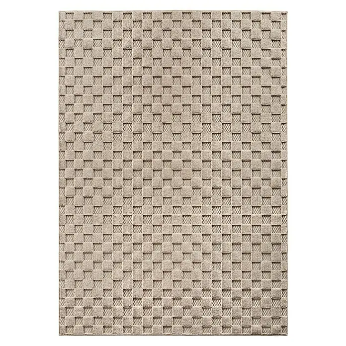 Flachgewebeteppich Helix 2203 - Beige, 340 x 240 cm, 100 % Polyester - Beige gewebte Teppichoberfläche, die eine strukturierte und taktile Textur zeigt.\n