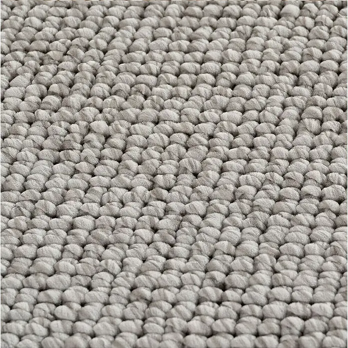 Flachgewebeteppich Helix 2200 - Silber, 170 x 120 cm, 100 % Polyester - Detailaufnahme eines grauen Teppichs mit dichter Schlaufenstruktur, der eine weiche und komfortable Textur zeigt.