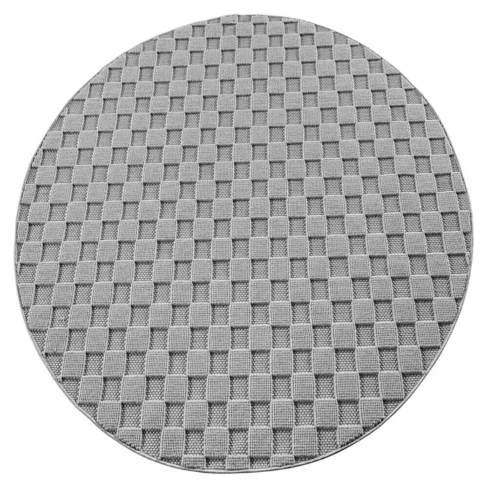 Flachgewebeteppich Helix 2203 - Silber, Durchmesser: 200 cm, 100 % Polyester - Grauer runder Teppich mit gewebtem quadratischem Muster, ideal für jeden Raum und verleiht eine stilvolle Note.