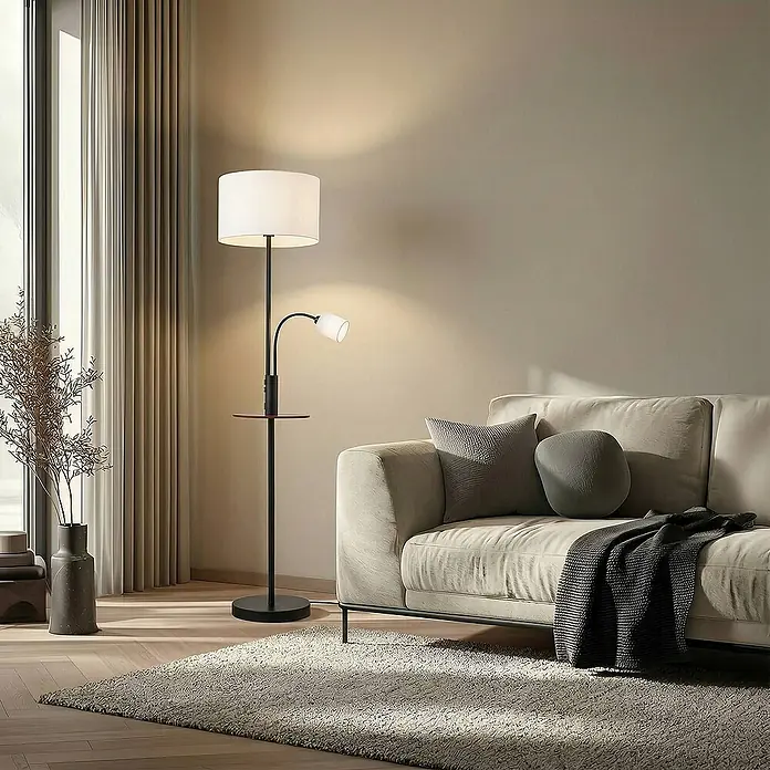 Lindby Stehleuchte Aovan - Höhe: 170 cm, schwarz, creme / amber, E27